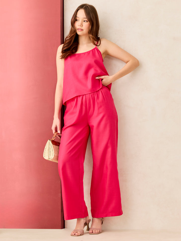 Pink Cami Top With Straight Pant Coord Set