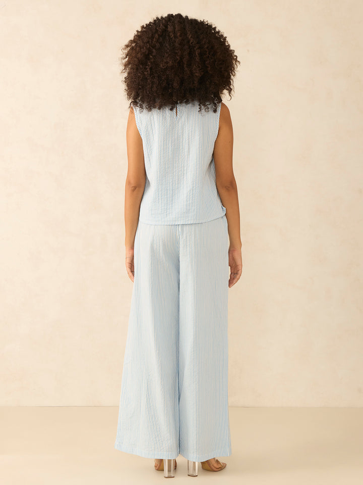 Blue Stripes Crop Top And Loose Fitted Pants Co-Ords
