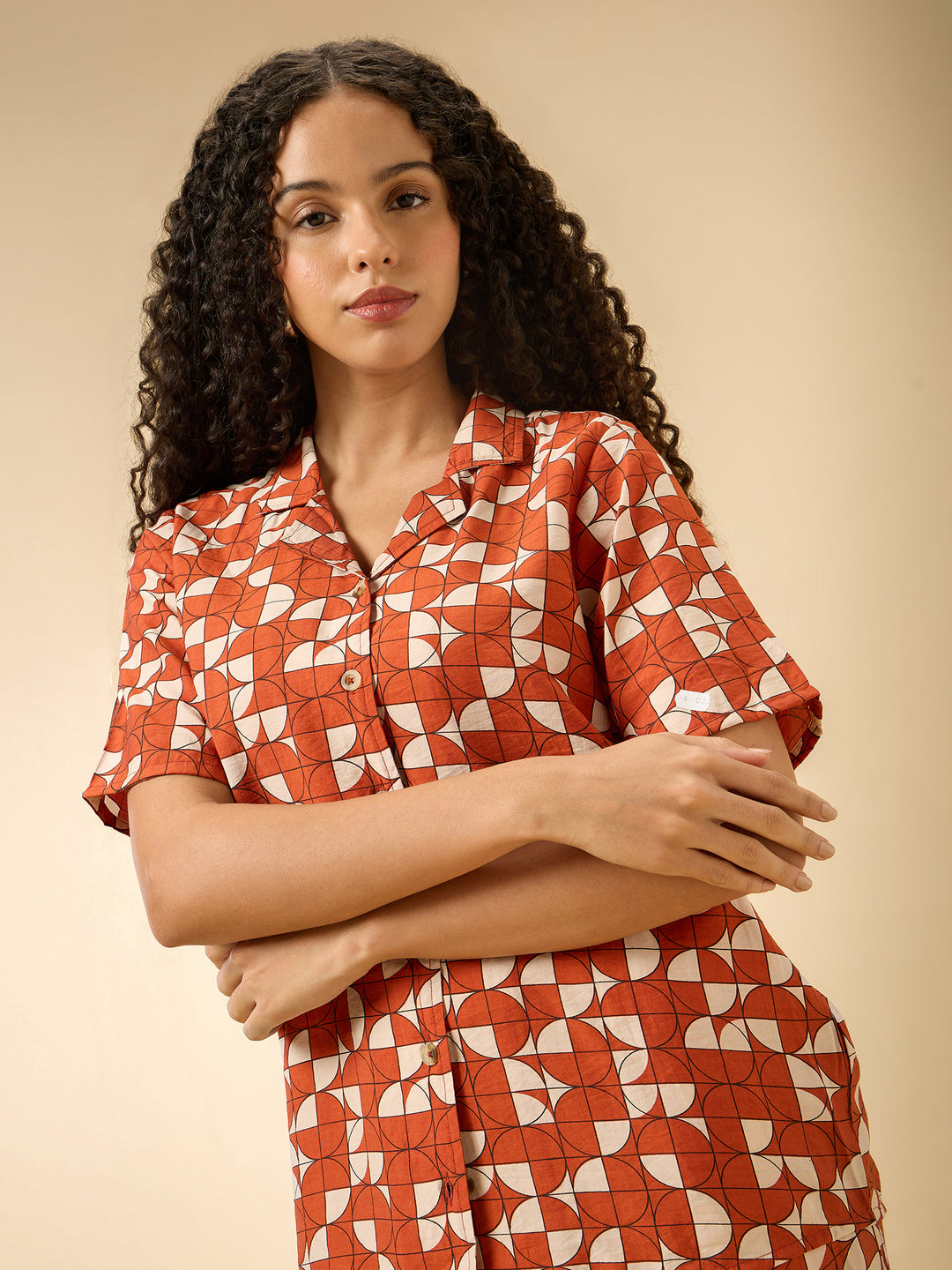 Rust Abstract Print Top And Pants Co Ord Set