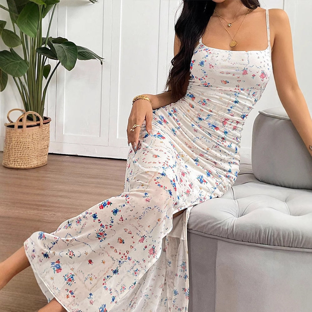 Multi Strappy Printed Maxi Dress