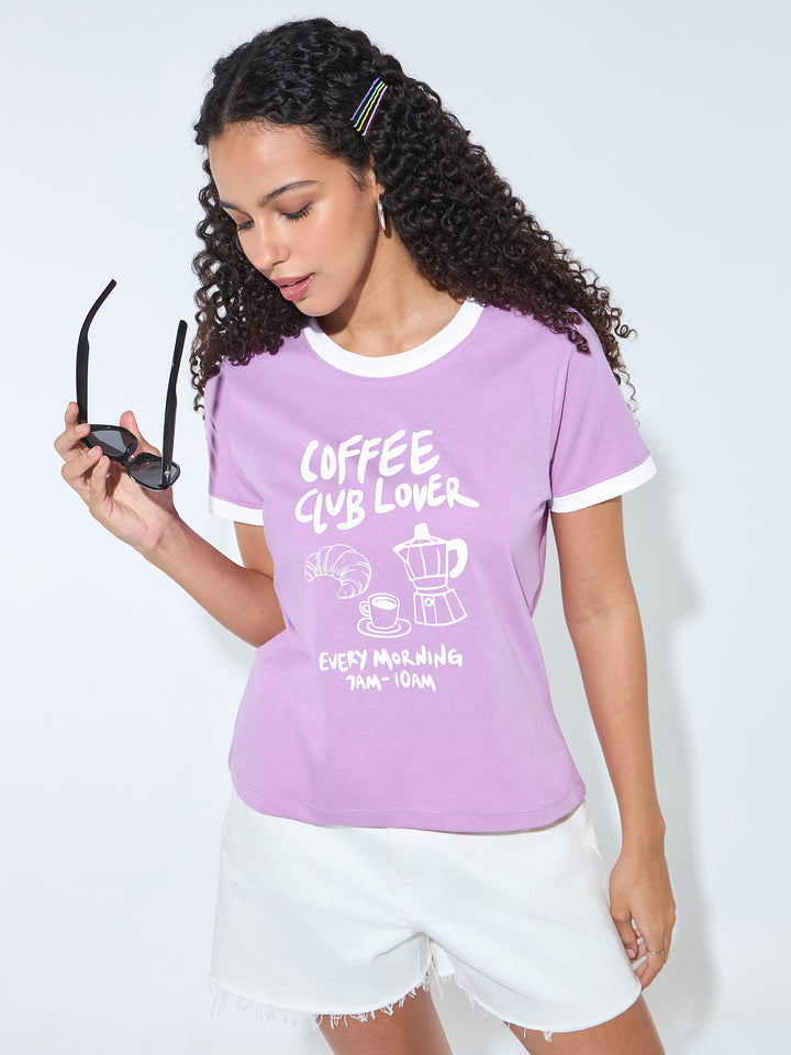Lavender Graphic Printed Contrast Hem T-Shirt