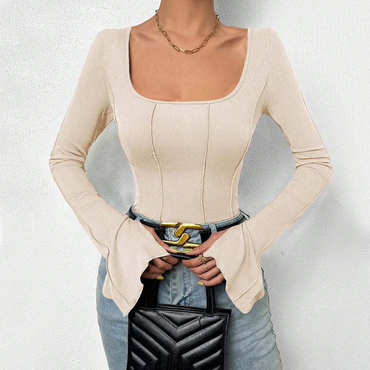 Cream Square Neck Solid Bodysuit