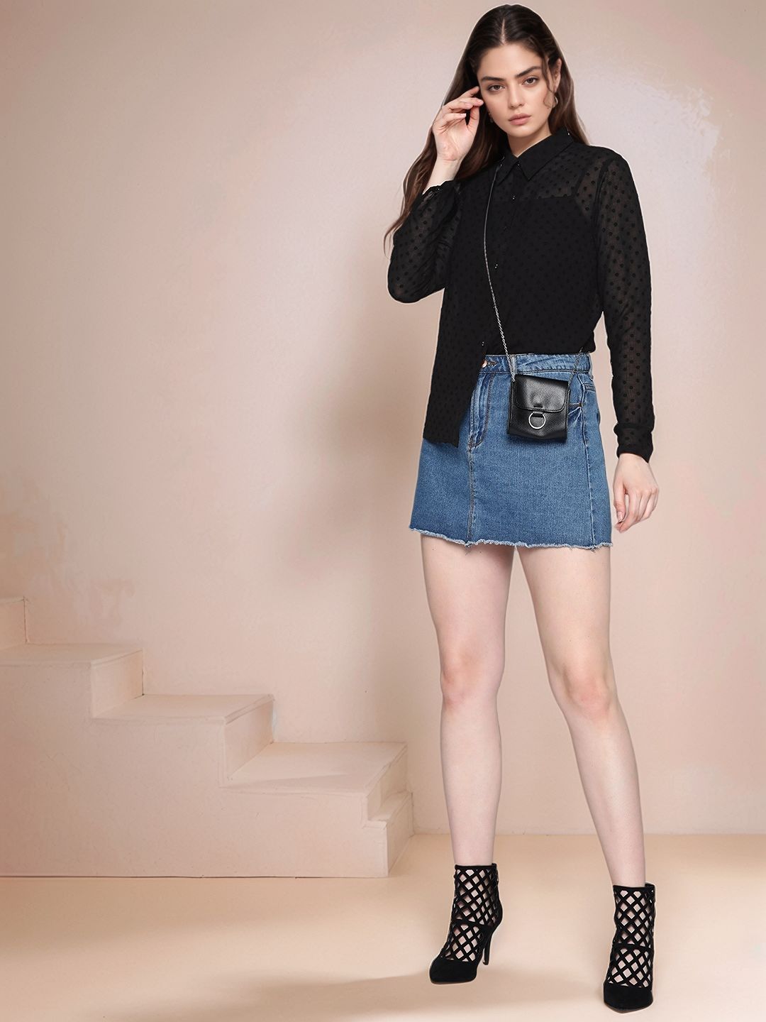 Black Full Sleeve Front Buttoned Shirt