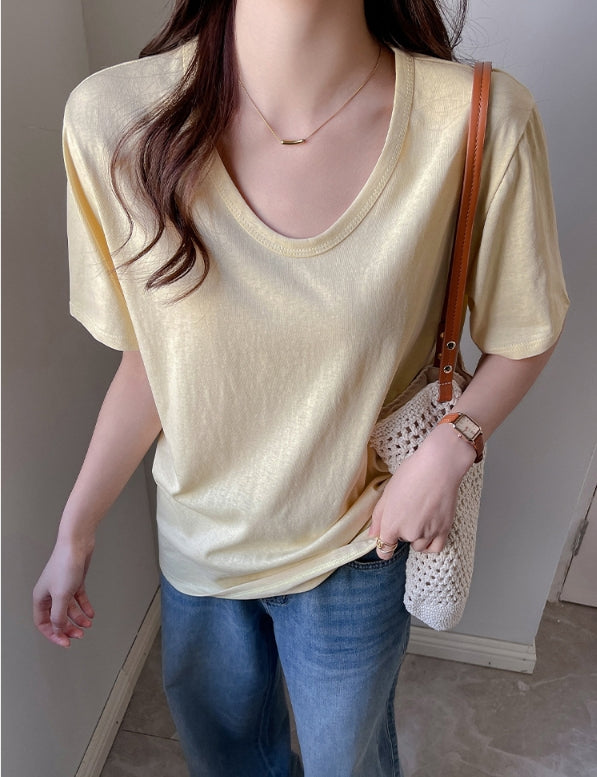 Cream Relaxed Fit Solid T-Shirt