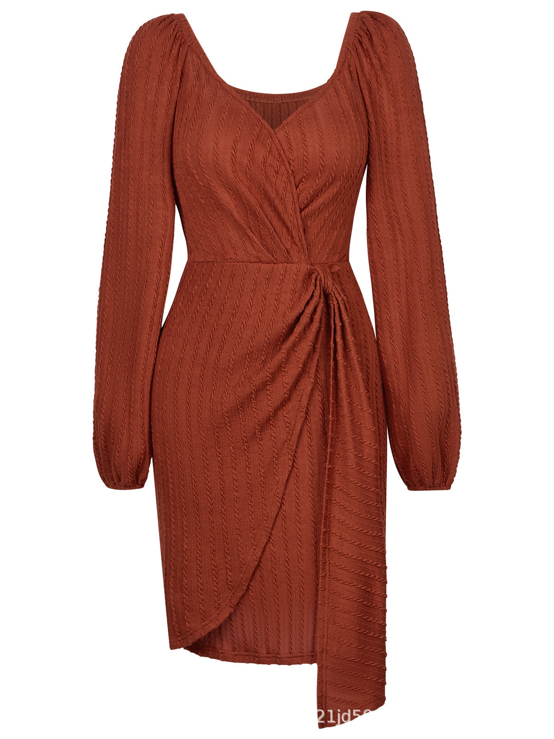 Rust Wrap Full Sleeved Tie Up Dress