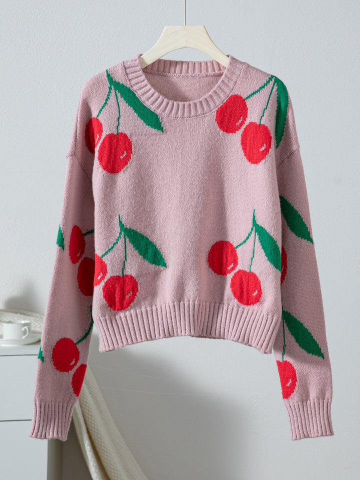 Pink Full Sleeves Printed Relaxed Sweaters