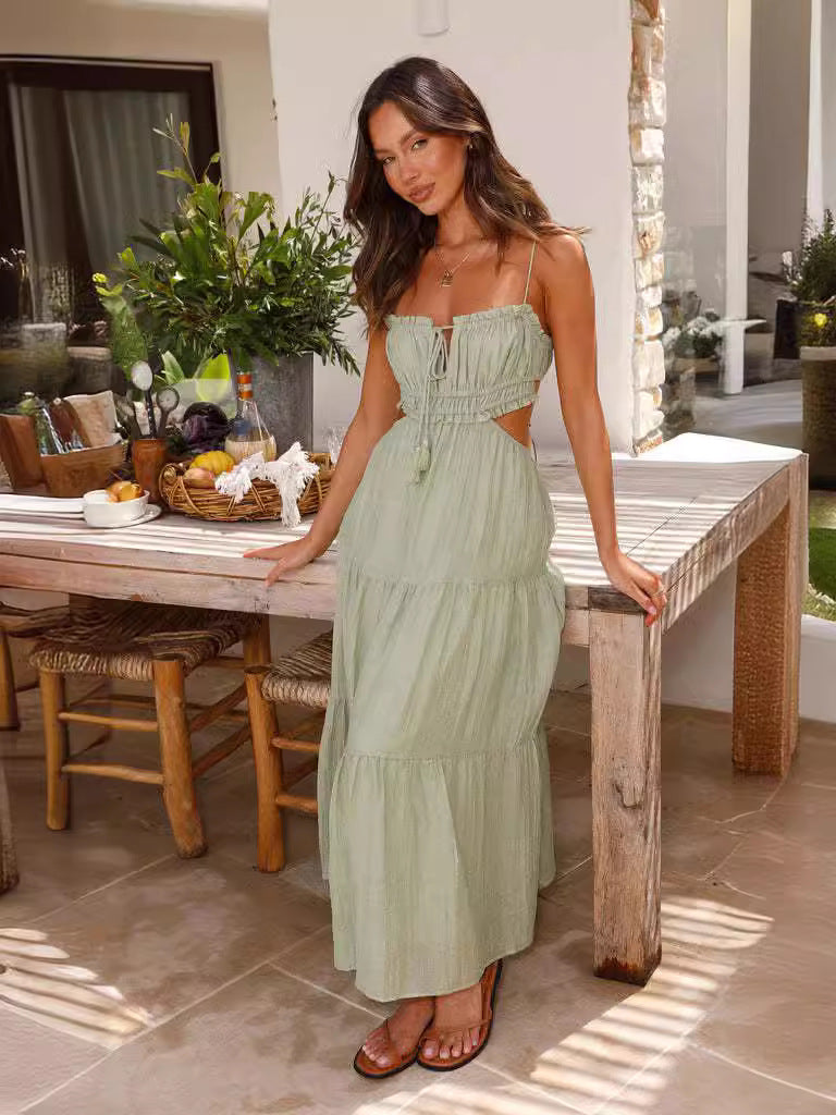 Green Bustier Top Tiered Dress