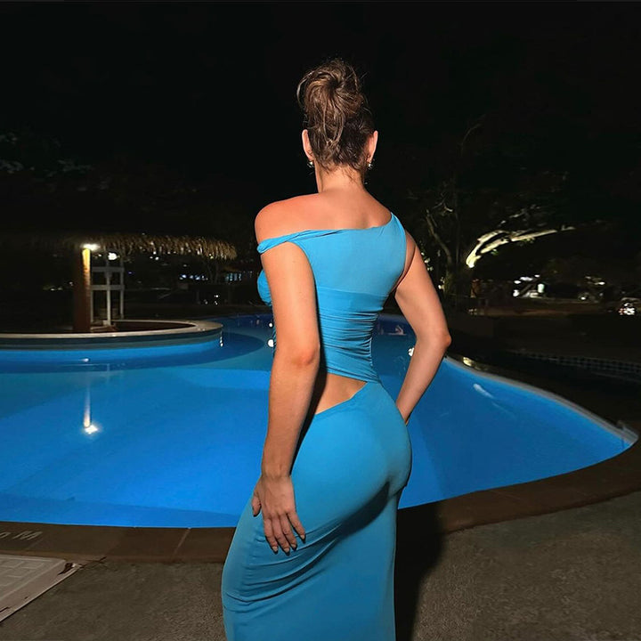 Blue Fitted Dress With Side Cut Outs