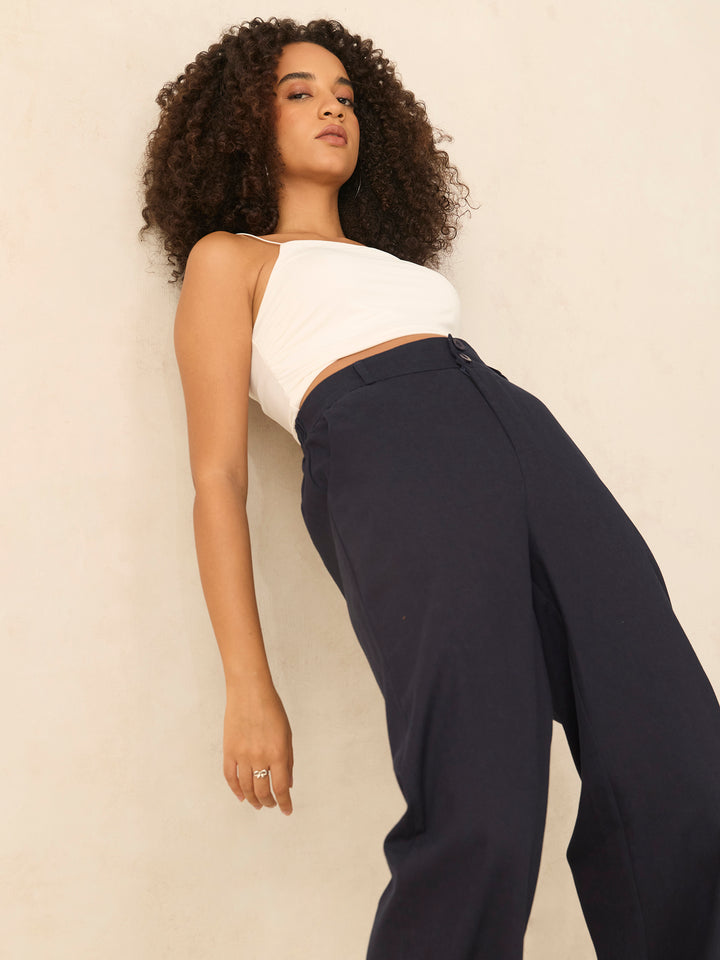 Navy Blue Tapered Fit High-Rise Trouser