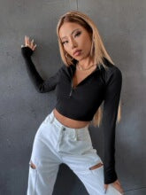 Black Zip Up Full Sleeve Top