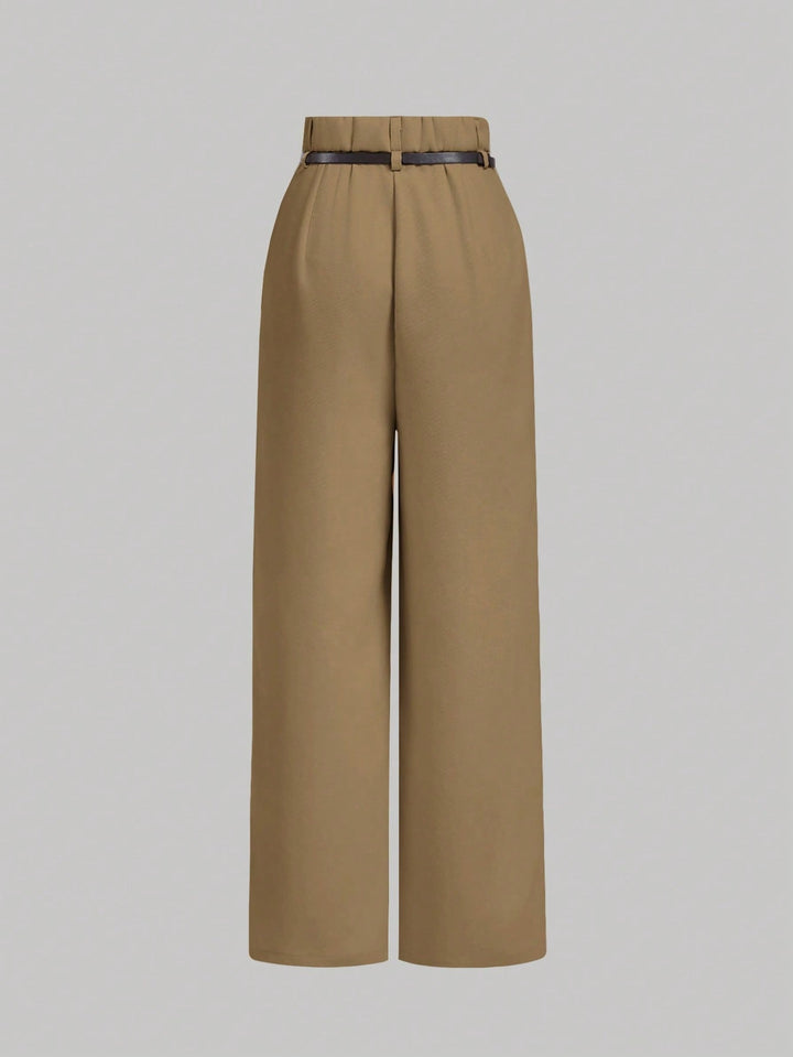 Beige High Waist Front Pleated Pant