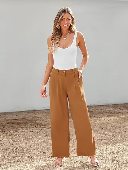 Rust Wide Leg Pleated Pants