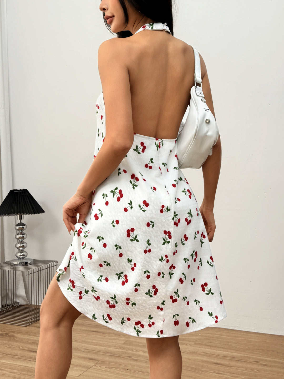 White Halter Neck Front Cut-Out Backless Dress