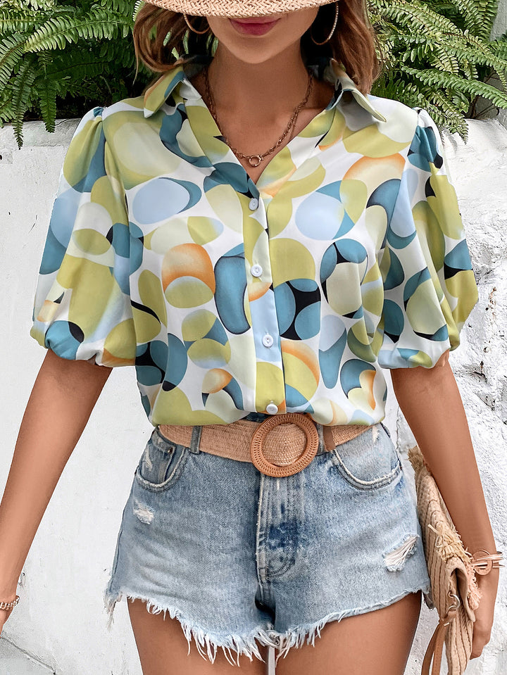 White Abstract Print Shirt