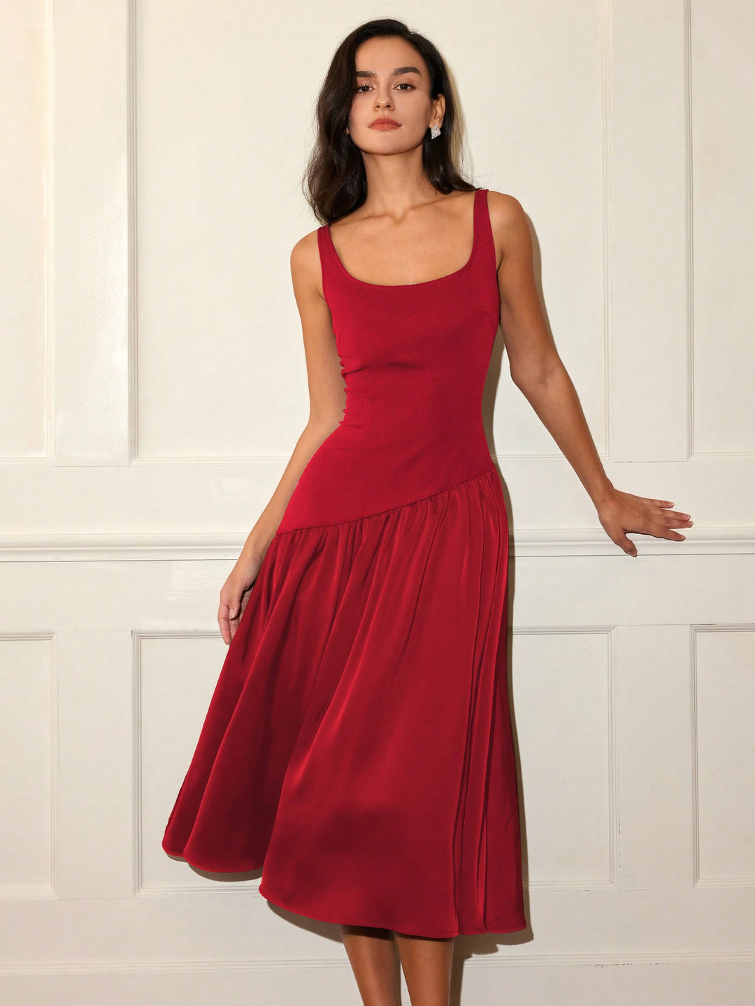 Red Flare Hem Sleeveless Dress