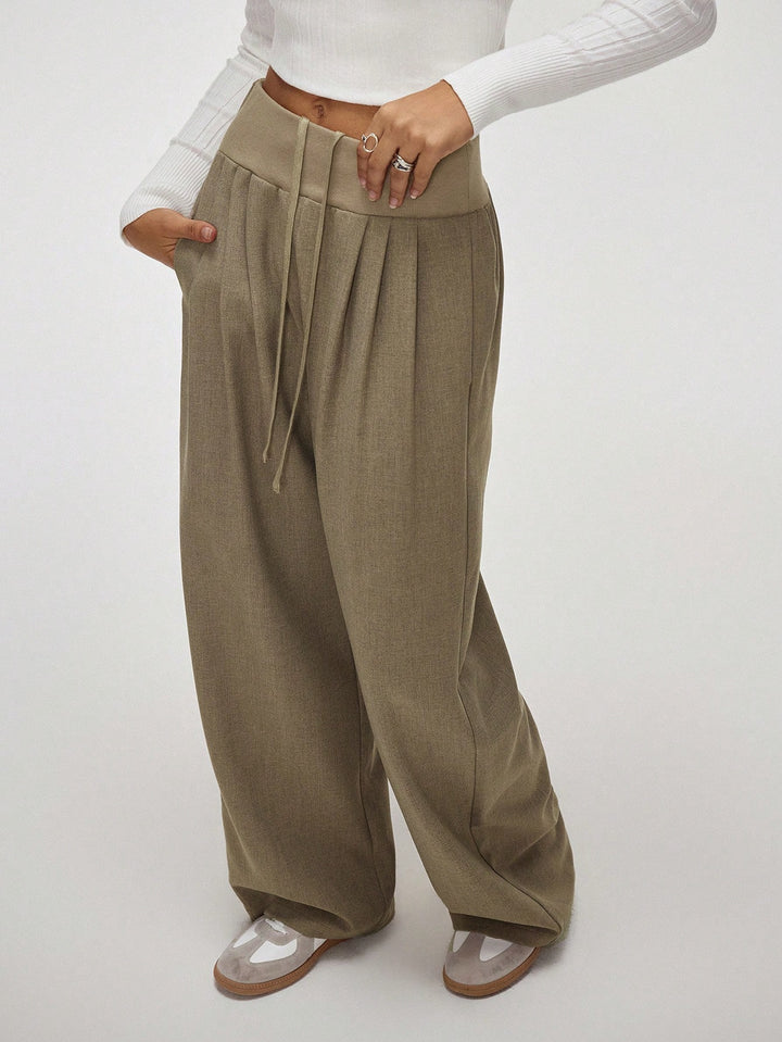 Brown Baggy Fitted Elasticated Waistband Trouser