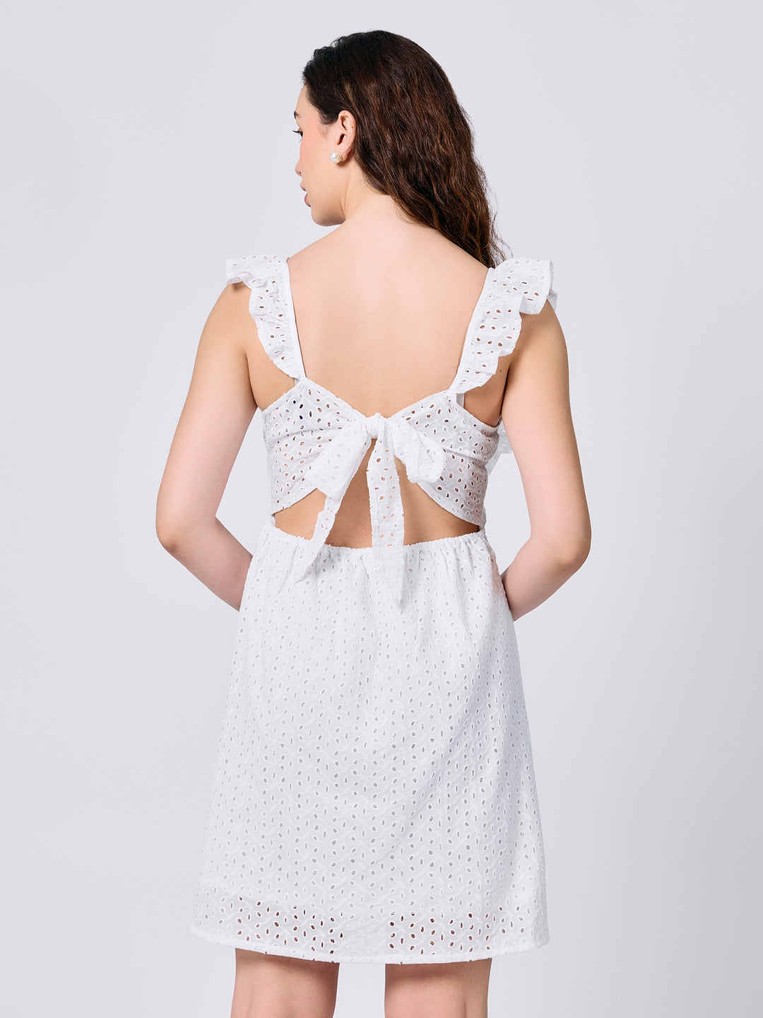 White Ruffle Sleeved Mini Dress