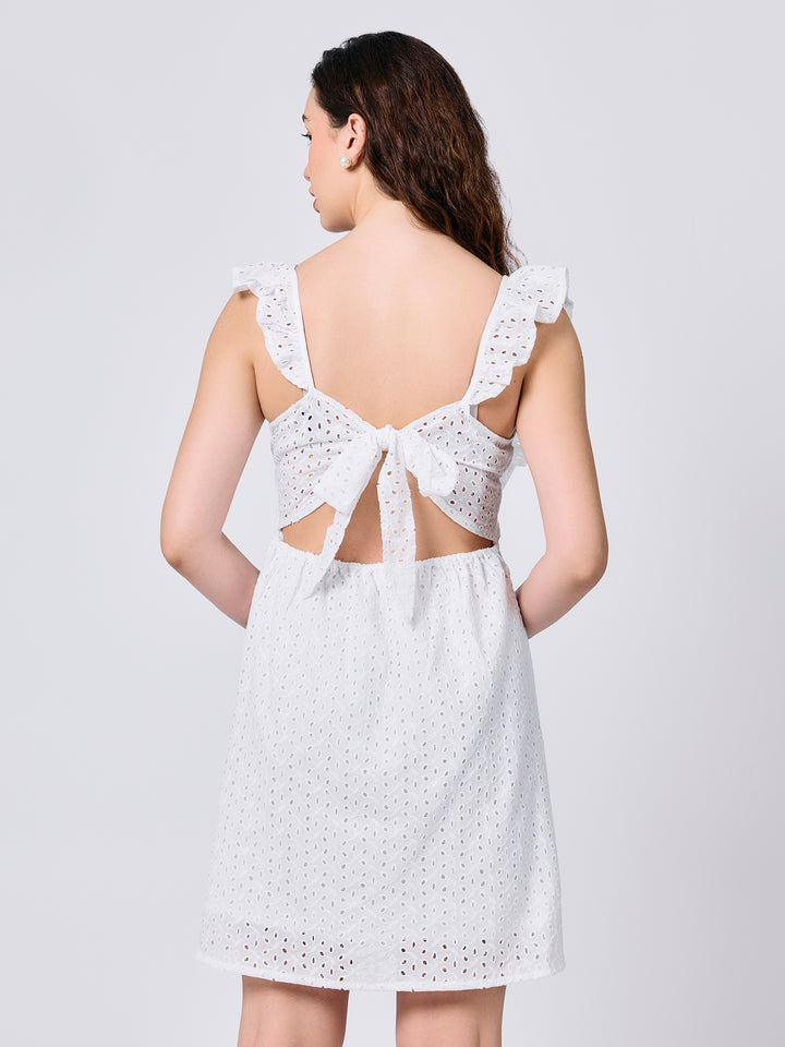 White Ruffle Sleeved Mini Dress