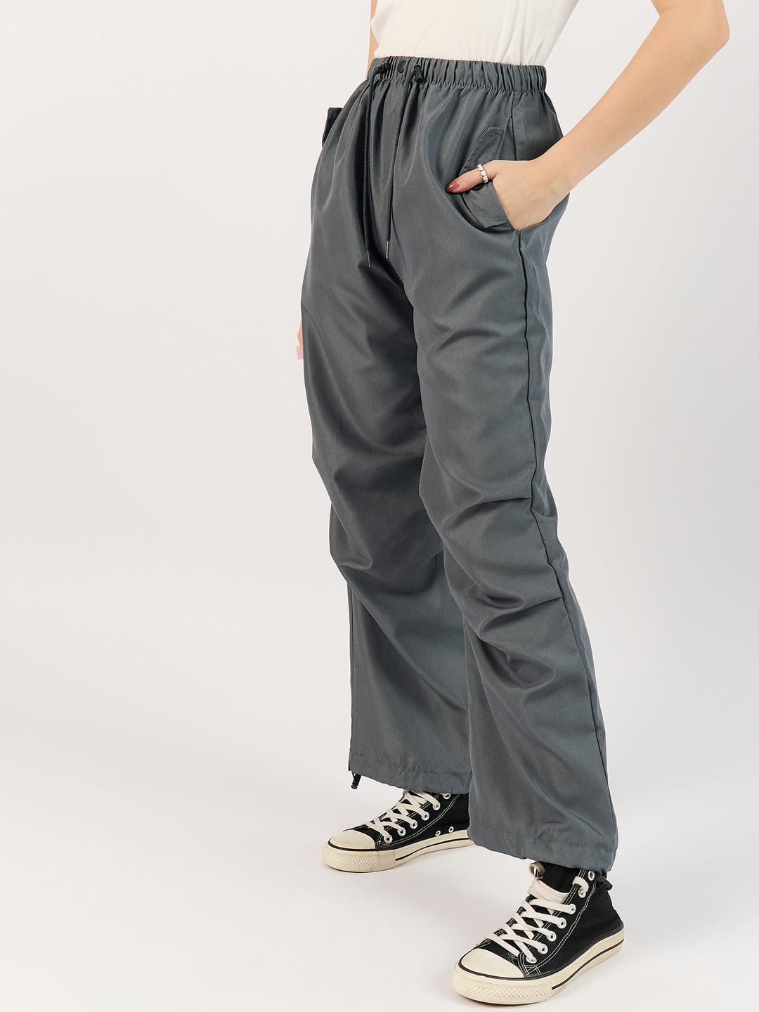 Grey Elasticated Parachute Pants