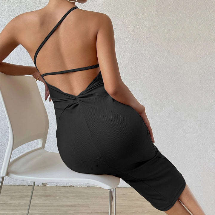 Black One Shoulder Back Detail Top