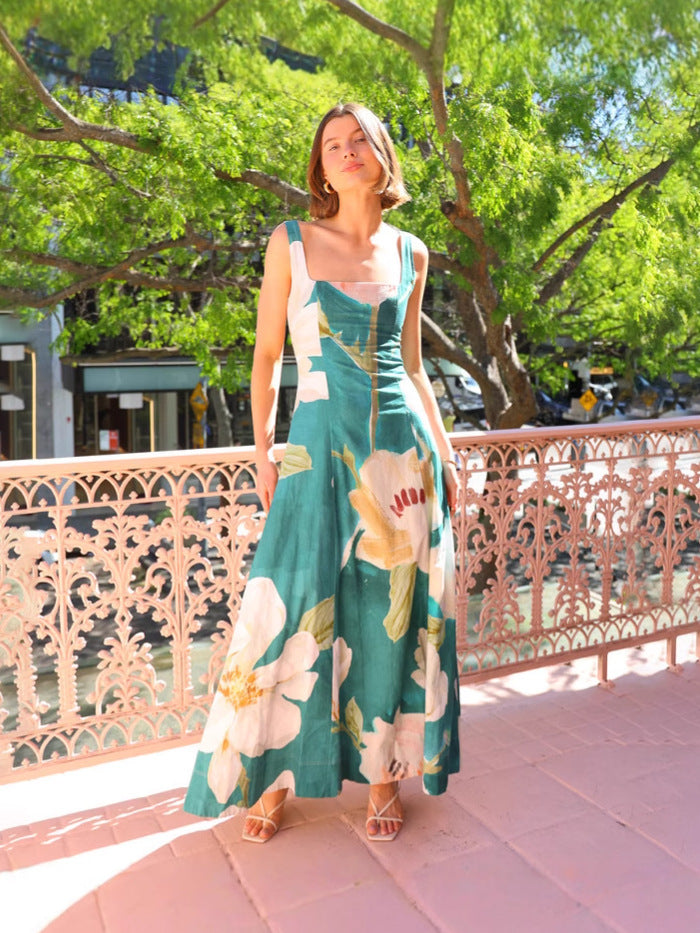 Blue Fit And Flare Princess Seam Maxi Dress