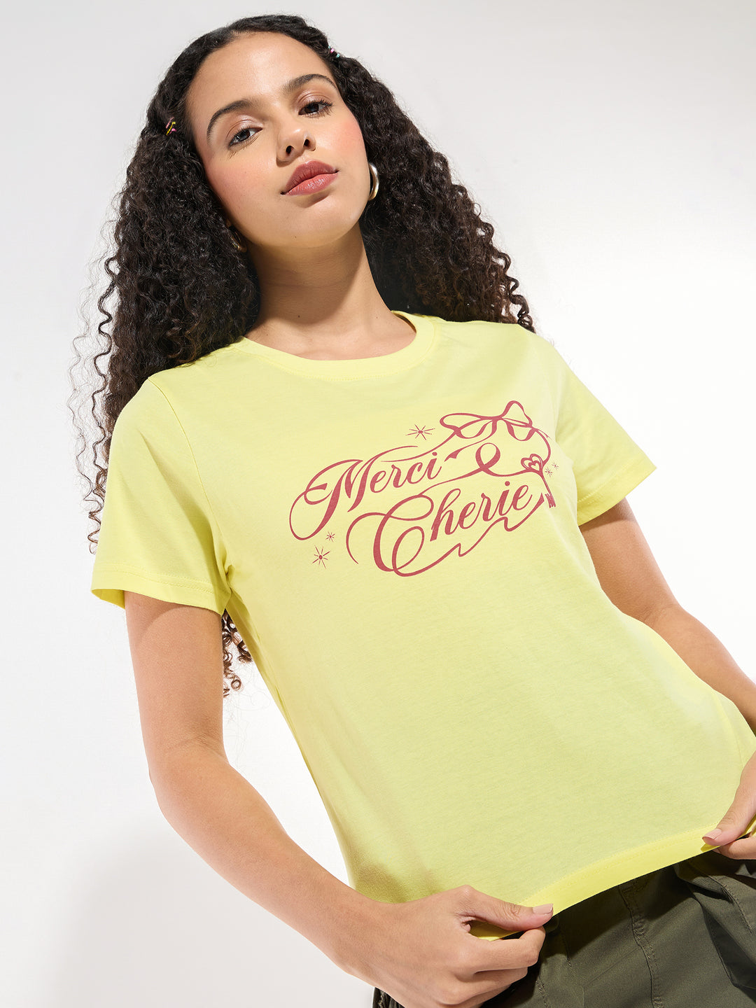 Yellow Crew Neck Graphic Tshirt
