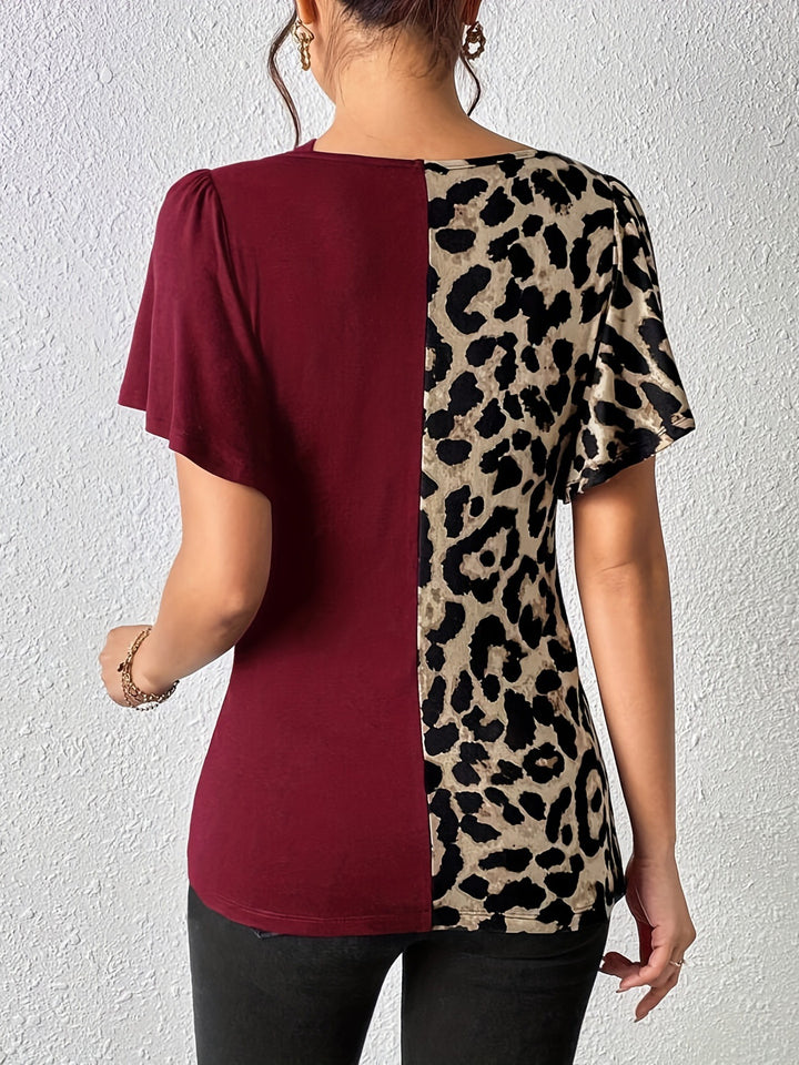Wine Butterfly Sleeve Neck Detail Top