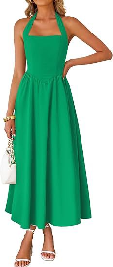 Green Square Halter Neck Dress