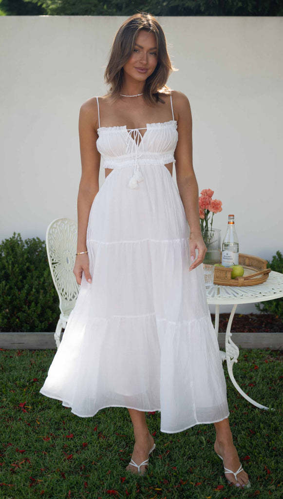 White Noodle Strap Back Tie Up Dress