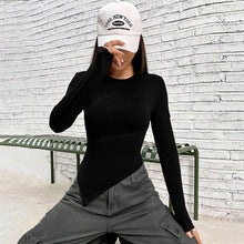 Black Full Sleeve Fitted Top With Asymmetric Top