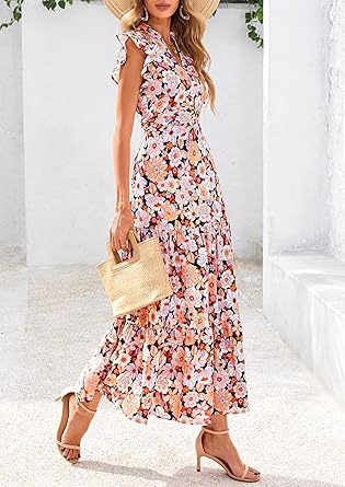 Multi Printed Flutter Sleeved Midi Dress