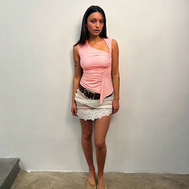 Pink Asymmetrical Neckcut Top