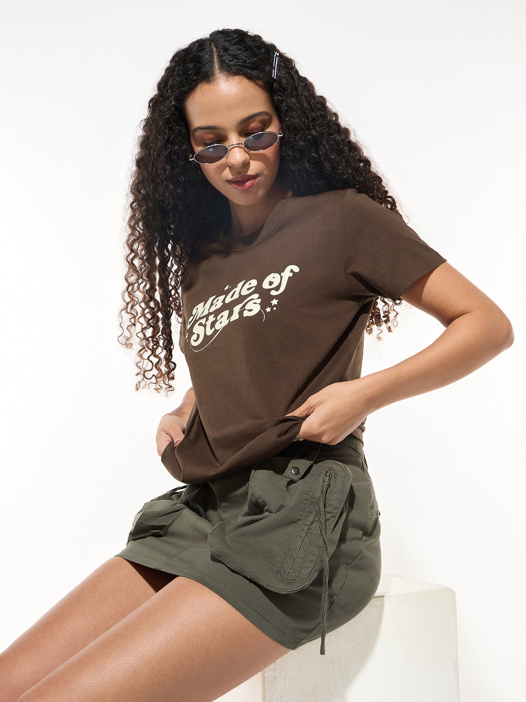Brown Crew Neck Graphic Tshirt