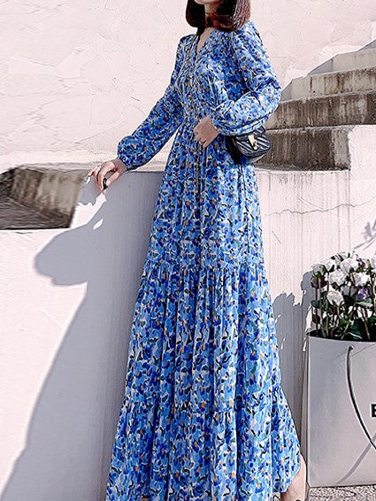 Blue Tiered Maxi Dress
