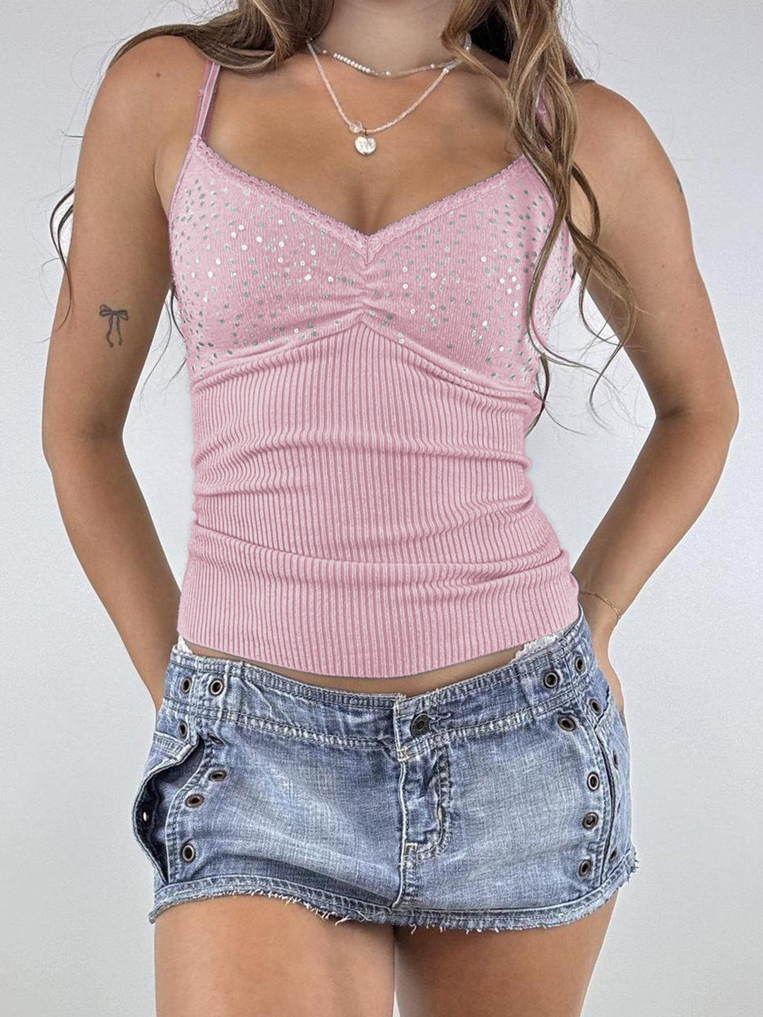Pink Spaghetti Strap Solid Camisoles