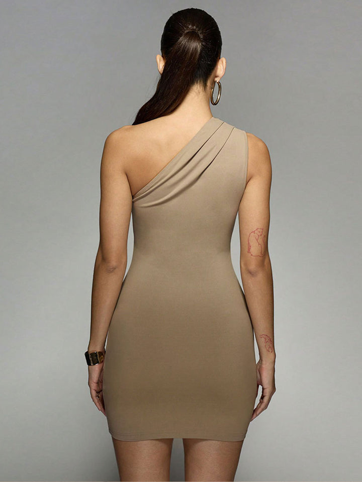 Khaki One Shoulder Waist Cut-Out Detail Dress