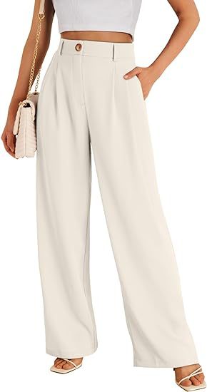 Cream Wide Leg Pleated Pants