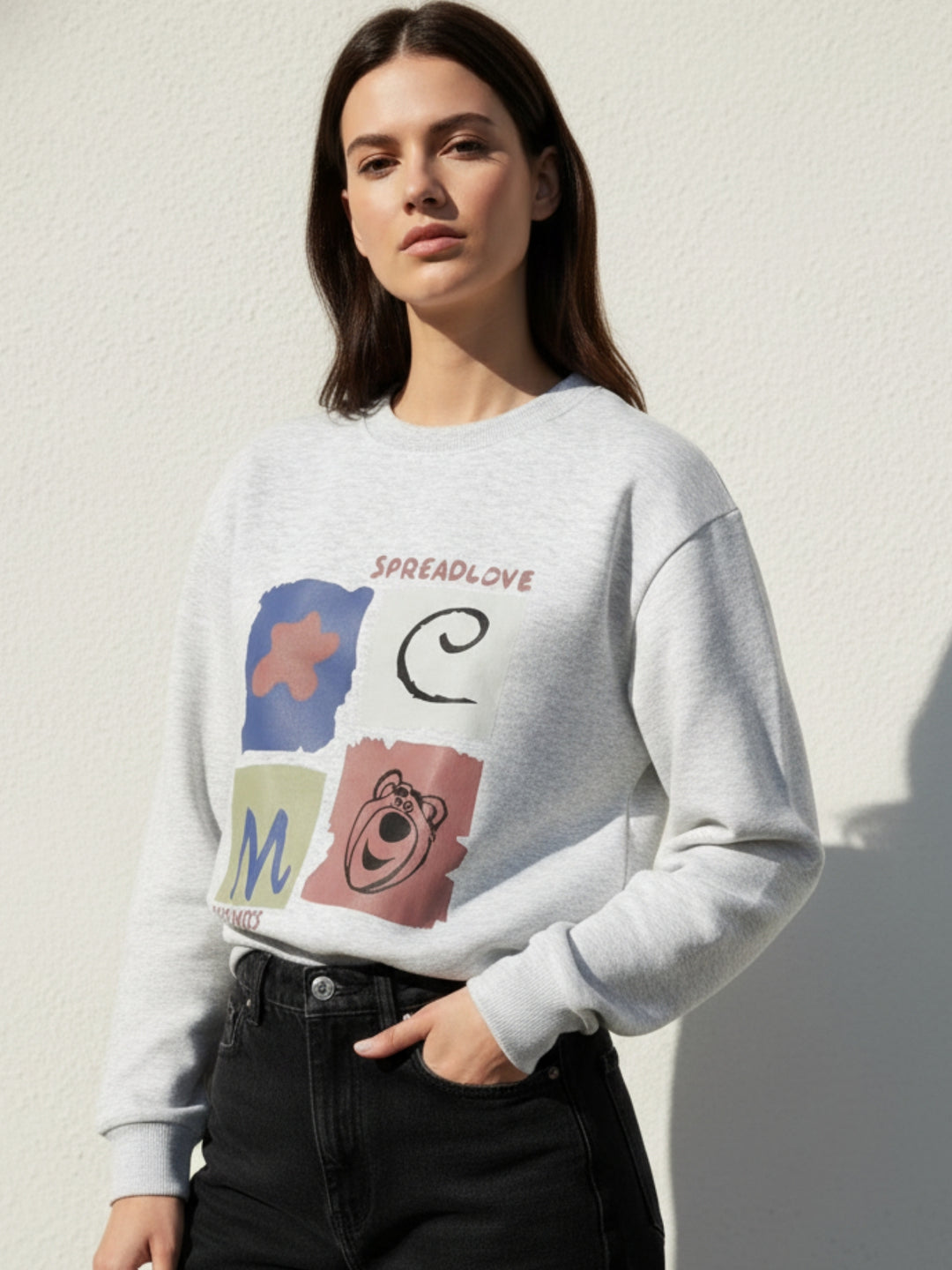 Grey Graphic Oversized Sweatshirt