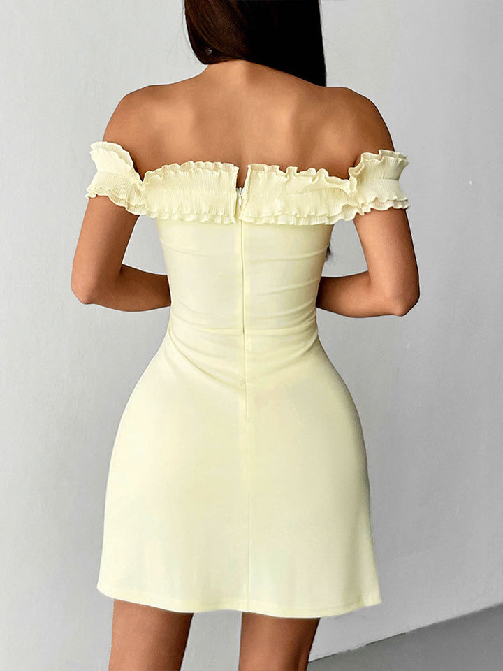 Cream Off-Shoulder Bodycon Mini Dress