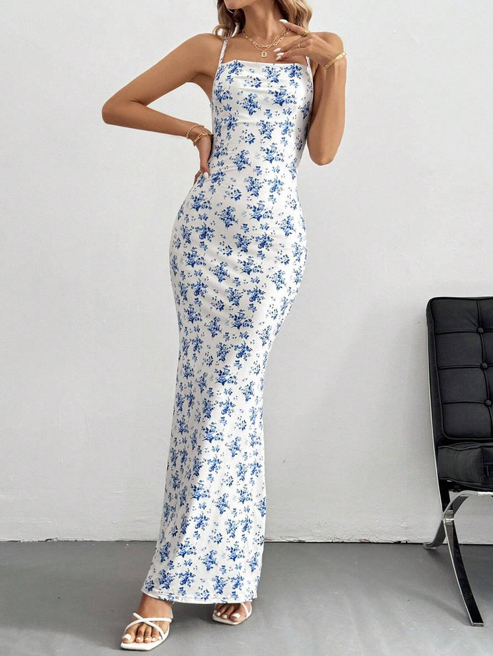 White Criss Cross Back Printed Dress