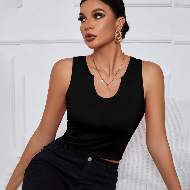 Black Sleeveless U-Cut Out Neck Top