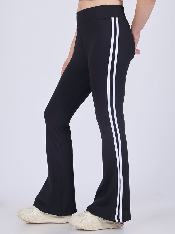 Black Flared Contrast Striped Leggings