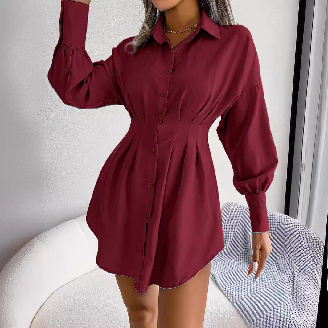 Maroon Sinched Waist Shirt Dress
