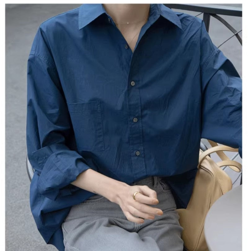 Navy Blue Oversized Poplin Shirt