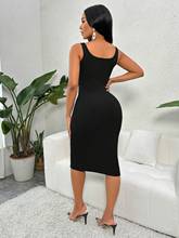 Black Shoulder Strap Front Button Dress
