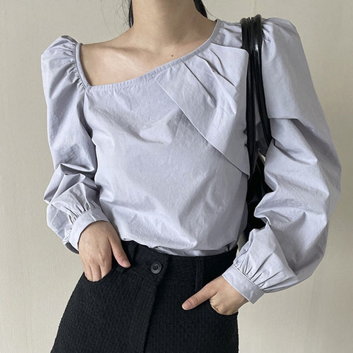 Blue Assymetric Nwck With Pleats Top