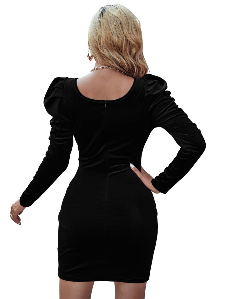 Black Puff Sleeve Square Neck Dress