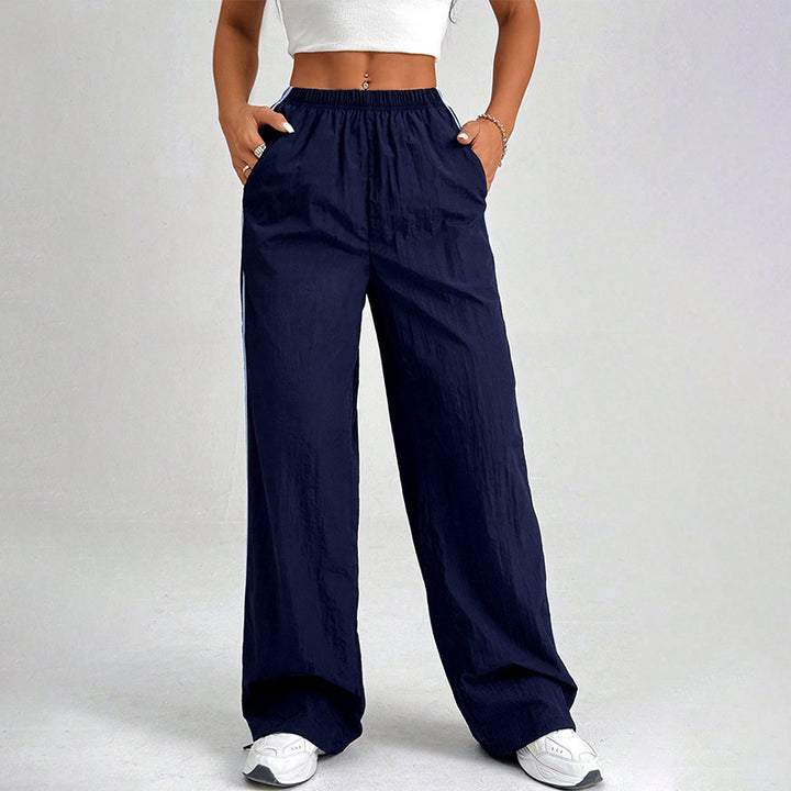Blue Solid Wide Leg Drawstring Pant