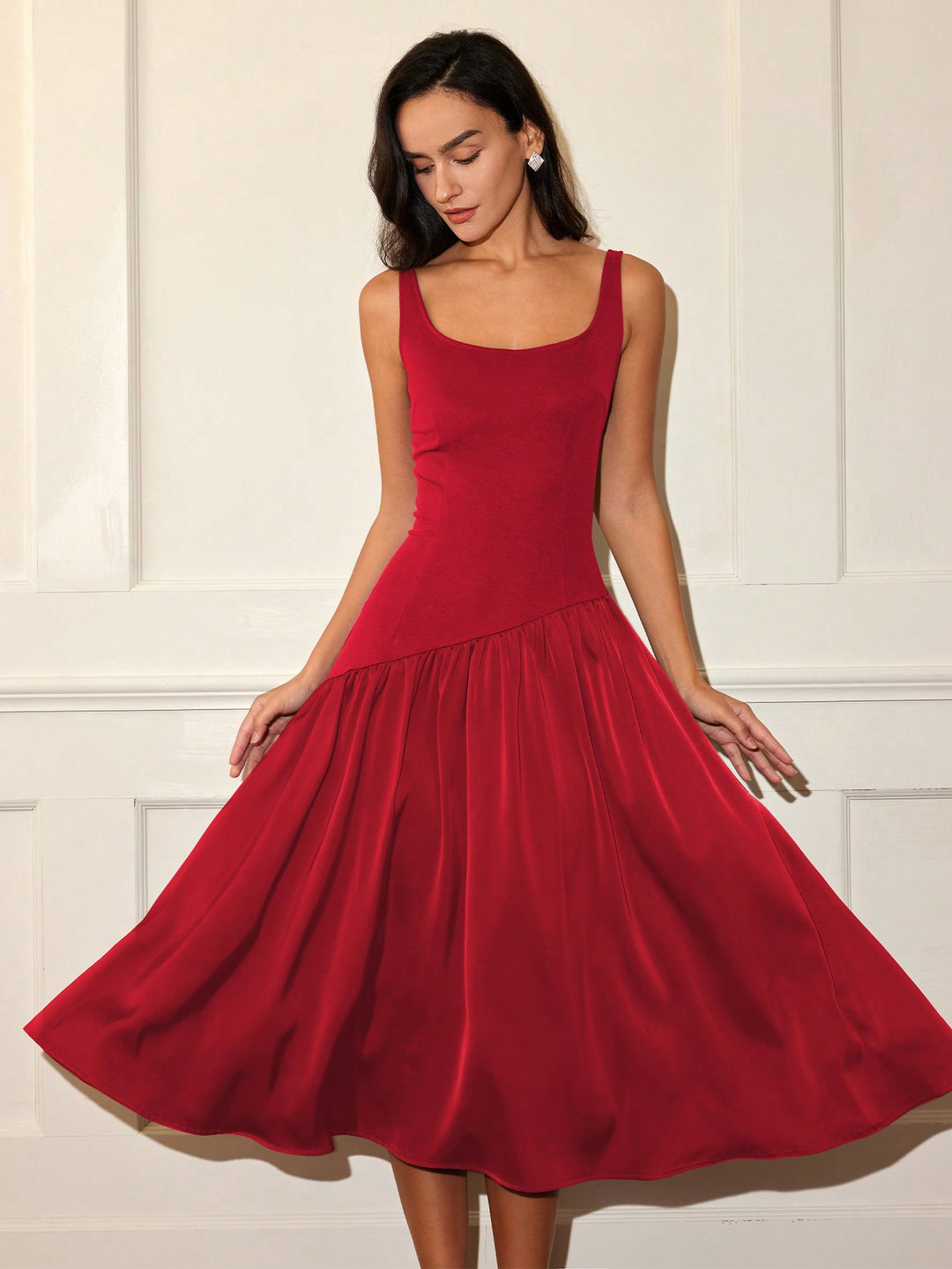 Red Flare Hem Sleeveless Dress