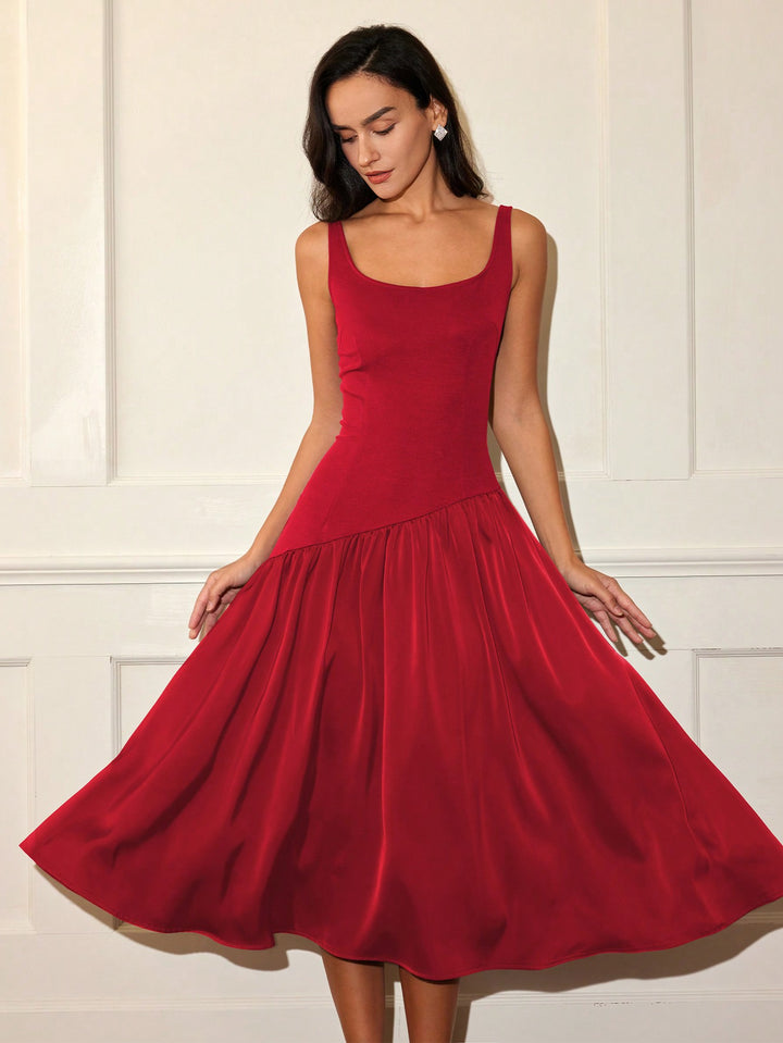 Red Flare Hem Sleeveless Dress